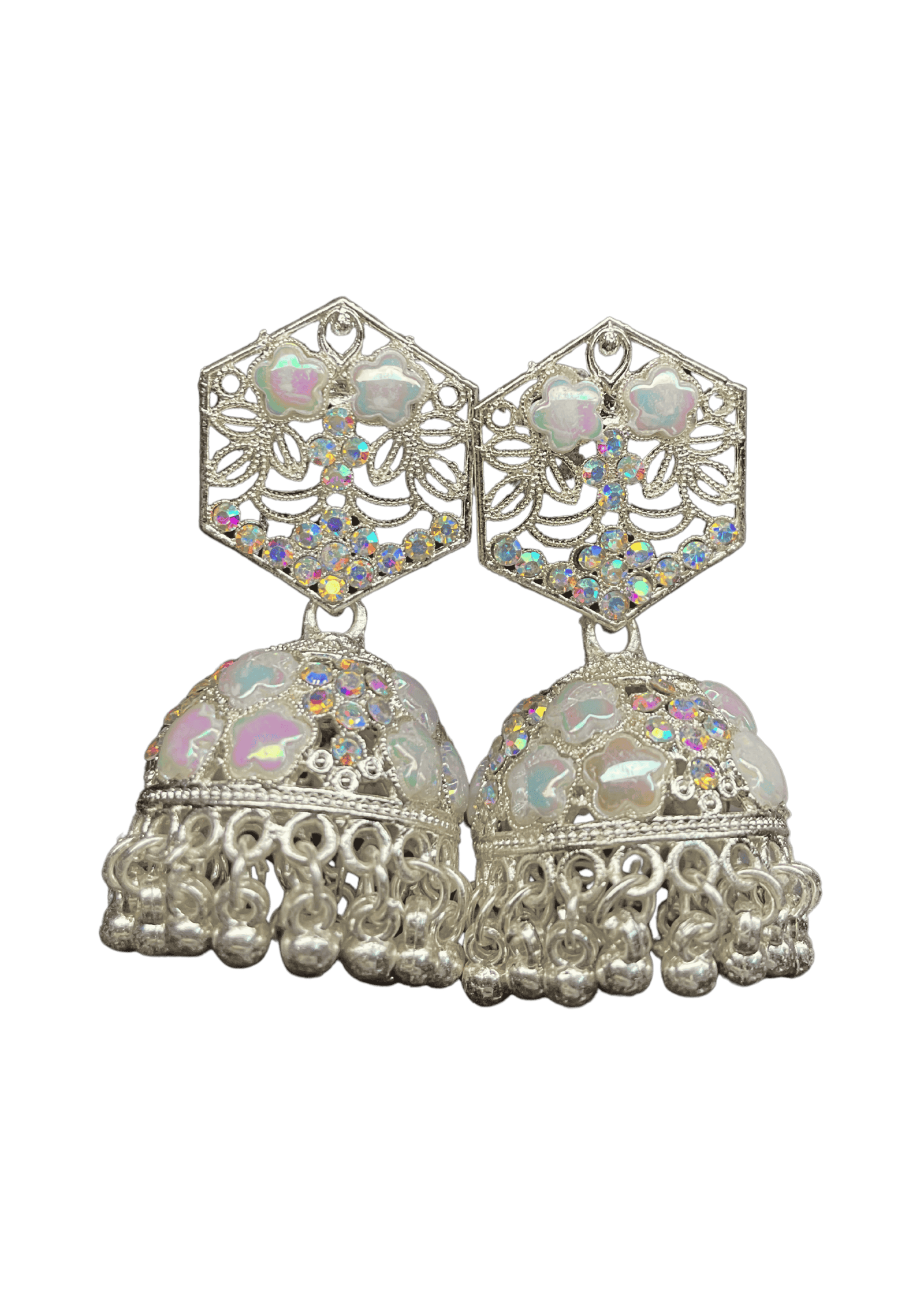 Silver-Plated Floral Dome Jhumka Earings